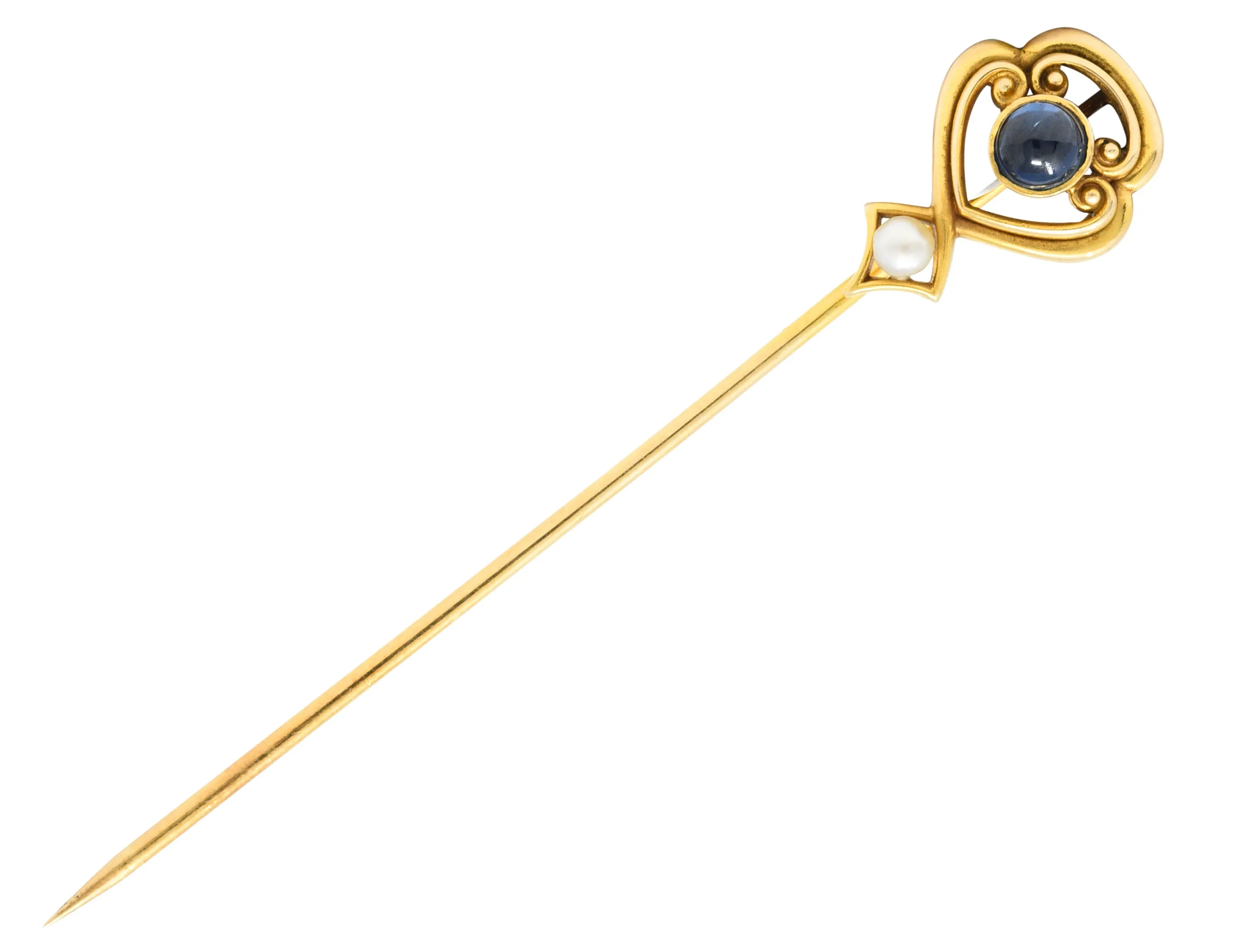 Whiteside & Blank Pearl Sapphire 14 Karat Gold Stickpin