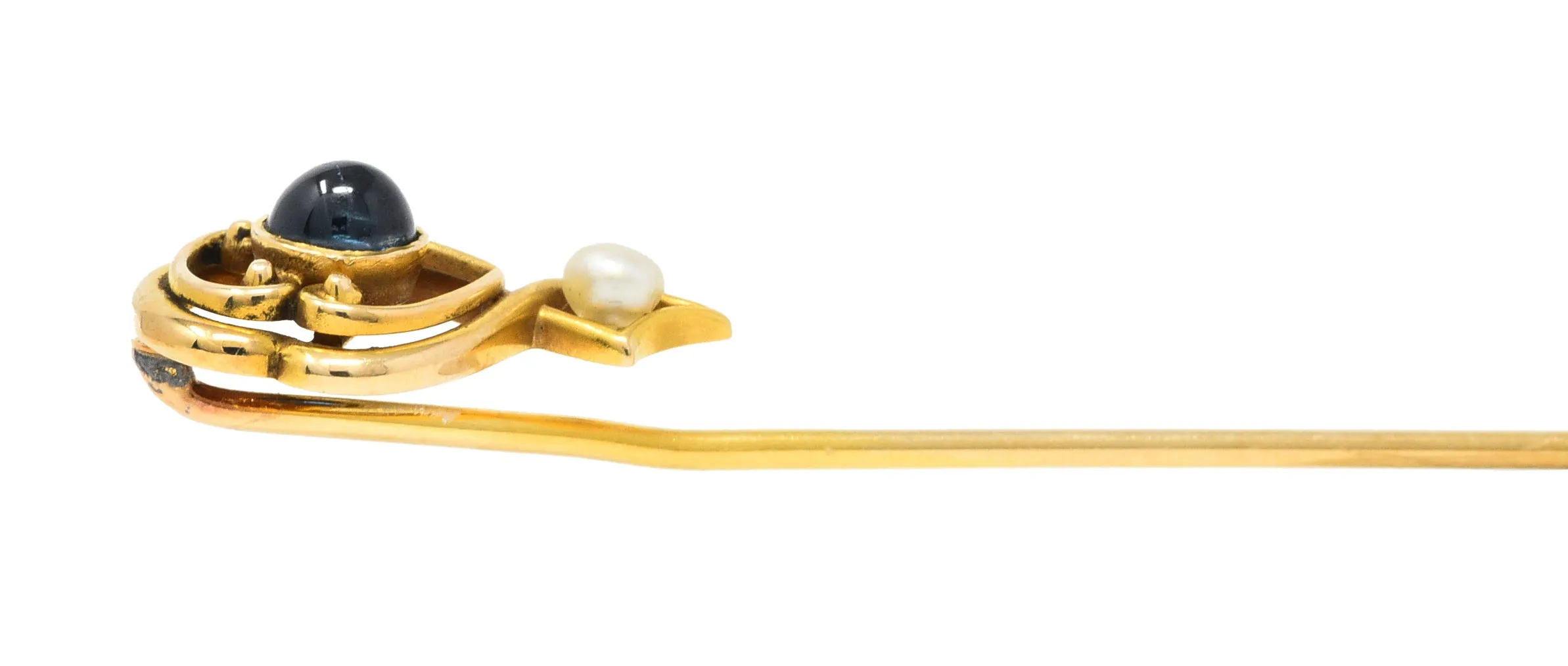 Whiteside & Blank Pearl Sapphire 14 Karat Gold Stickpin