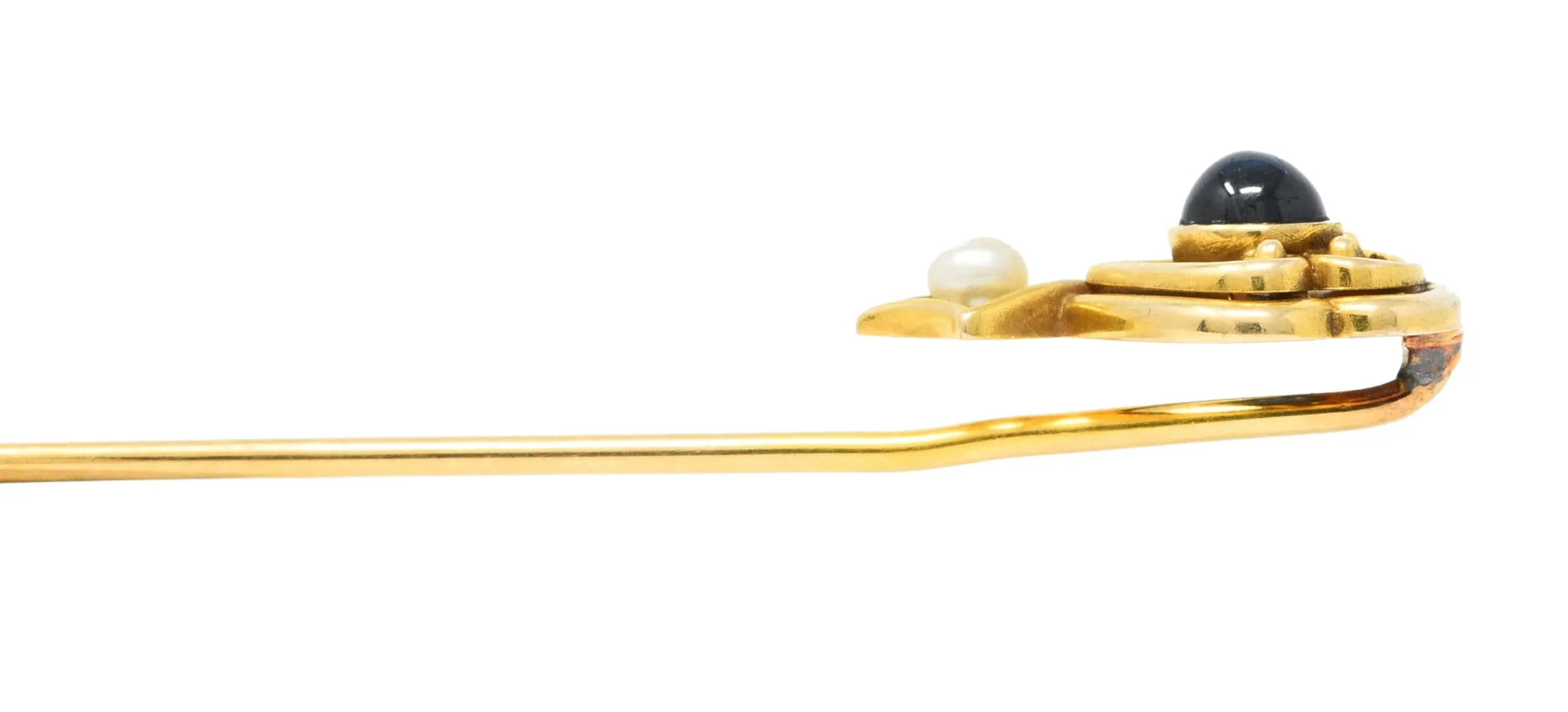 Whiteside & Blank Pearl Sapphire 14 Karat Gold Stickpin