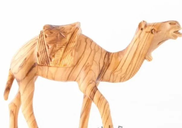 Wooden Camel w/ Harness, 6.7 Hand Carving from Bethlehem