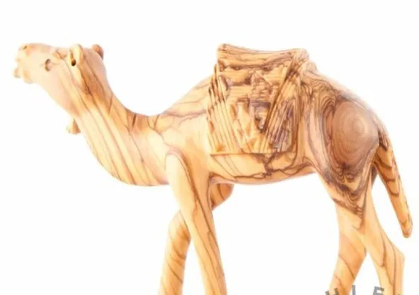 Wooden Camel w/ Harness, 6.7 Hand Carving from Bethlehem